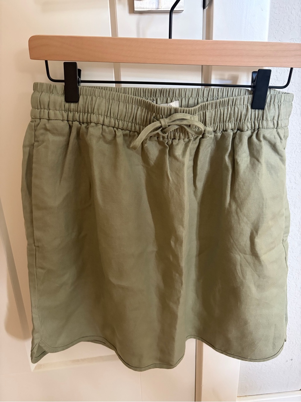 Madewell Olive Drawstring Linen-Blend Skirt